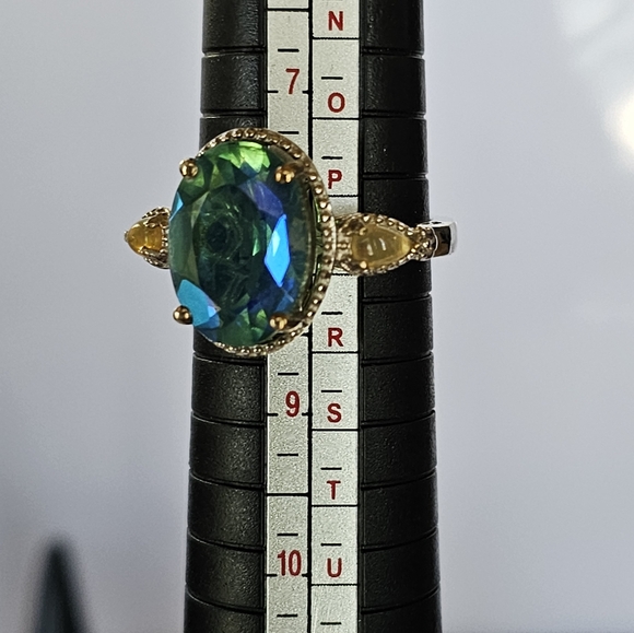 Genuine Exotic Peacock Quartz & Opal Ring in Sterling Silver Size 8 - Picture 3 of 17